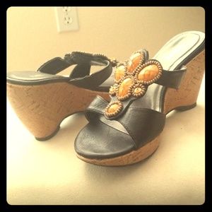 Brown wedges with orange beads